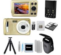 16MP Digital Camera Vlogging Kit with Flexible Tripod, SD Card Reader, 4 AAA Batteries & Charger, 6-Slot SD Card Holder, Lens Cleaning Kit, and Camera Case - for Photography, YouTube, Vlogging (Gold)
