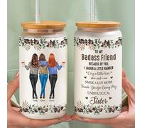 16oz/20oz Glass Can,Thanks For Being My Unbiological Sister - Personalized Glass Cups With Lids And Straws, Mothers Day Gifts For Women, Birthday Gifts For Besties, Sisters, Best Friend (Bestie 1)