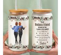 16oz/20oz Glass Can,Thanks For Being My Unbiological Sister - Personalized Glass Cups With Lids And Straws, Mothers Day Gifts For Women, Birthday Gifts For Besties, Sisters, Best Friend (Bestie 4)