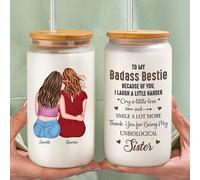 16oz/20oz Glass Can,Thanks For Being My Unbiological Sister - Personalized Glass Cups With Lids And Straws, Mothers Day Gifts For Women, Birthday Gifts For Besties, Sisters, Best Friend (Bestie 2)