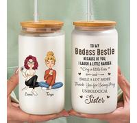 16oz/20oz Glass Can,Thanks For Being My Unbiological Sister - Personalized Glass Cups With Lids And Straws, Mothers Day Gifts For Women, Birthday Gifts For Besties, Sisters, Best Friend (Bestie 3)