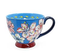 16oz / 450ml Coffee Mug Large Ceramic Mug Floral Embossed Design Tea Cup for Tea Hot Chocolate Latte Cappuccino Microwave & Dishwasher Safe (Blue Mug(C))