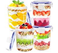16oz Airtight Oats Jars (4-Piece Set), Portable Breakfast To-Go Containers for Oatmeal, Milk, Cereal & Yogurt | Snap-Lock Leakproof Design