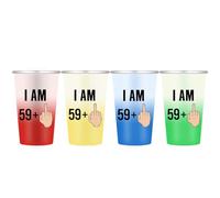 16oz Color Changing Aluminum Cups - 4 Pack - Funny 60th Birthday Party Cups - “I AM 59+ Middle Finger” Design - Unique Gift for Men & Women