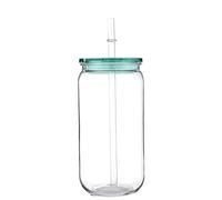 16oz Colorful Lid Transpare Plastic Cup with Lids and Straws Replacement Lids for Can Shaped Iced Coffee Cups Cute Tumbler Cup(Transparent Green)