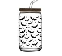 16oz Fantasy Can Glass Cup with Lid and Straw - Perfect for Coffee, Tea, Cold Drink | Unique Gift (Bats)