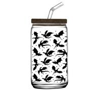 16oz Fantasy Can Glass Cup with Lid and Straw - Perfect for Coffee, Tea, Cold Drink | Unique Gift (Dragon)