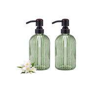 16Oz Green Glass Soap Dispenser with Rust Proof Bronze Stainless Steel Pump, Green Countertop Refillable Liquid Lotion Dispensers with Stainless Steel Pump, Oil Rubbed Bronze Soap Dispenser,2 Packs