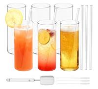 16oz Highball Glasses Set of 6, Thick & Durable Lab-Grade Borosilicate Glass, Dishwasher Microwave Freezer Safe, Includes Glass Cleaning Brush, Lead Free for Water, Whiskey, Cocktails (goblet 6pcs)