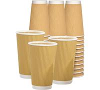 ECONX 50 X 16oz Disposable Coffee Cups Kraft Ripple Paper Cups Insulated 3 Ply Triple Walled Disposable Takeaway Coffee Cups for Tea, Hot Coffee, Cold Drinks