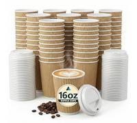 16oz Ripple Coffee Cups with Lids Disposable Paper Cups for Takeaway Coffee, Tea or Hot Drinks - Brown 100 Pcs