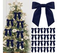 16P Christmas Navy Blue Velvet Ribbon Gift Bows,4.3" Blue Velvet Bows with Twist Ties,Christmas Tree Bow,Vintage Wedding Velvets BowXmas Wreaths Garland Velvets Ribbon for Pretied Gift Wrapping Bows