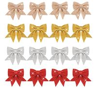 16P Multicolor Glitter Christmas Tree Bows,5.5in Wreaths Bows for Christmas Tree Decorations,Xmas Tree Bow with Sequin Ties,Foam Bow for Christmastree Ornaments,Wreath Making,Garland,Gift Wrapping