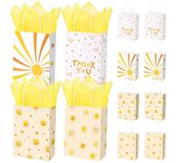 16Pack Boho Sun Party Favor Bags with Yellow Tissue Paper First Trip Around The Sun Paper Gift Bags with Handles for Baby Shower Birthday Party Supplies