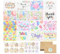 16Pack Flower Thank You Cards with Envelopes Blank Thank You Greeting Cards | Hseonmauyi Greeting Card for Writing and Artistic Creation, Kraft Colorful Thank You Greeting Card Set for Wedding