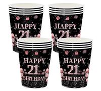 16Pack Paper Cups 21st Birthday,Black Rose and Gold Cups 235ml,Disposable Party Cups Paper Cups Black Rose Gold 21st Birthday Cups Party Tableware for Girls,Kids,Her 21st Birthday Party Supplies Table