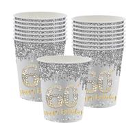 16Pack Paper Cups 60th Birthday,Sliver and Gold 235ml Paper Sliver Gold Cups Party Tableware for Girls,Kids,Her 60th Birthday Party Supplies Table Decorations