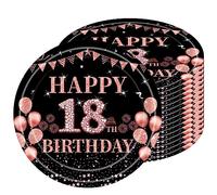 16Pack Paper Plates 18th Birthday,Black Rose and Gold Paperplates 9 inch,Disposable Party Plates Large Paper Plates Plain Paper Plates for Girls,Kids,Her 18th Birthday Party Supplies Table Decorations