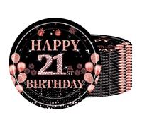16Pack Paper Plates 21st Birthday,Black Rose and Gold Paperplates 7 inch,Disposable Party Plates Small Paper Plates Plain Paper Plates for Girls,Kids,Her 21st Birthday Party Supplies Table Decorations