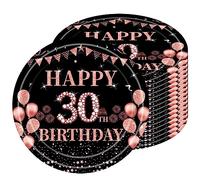 16Pack Paper Plates 30th Birthday,Black Rose and Gold Paperplates 9 inch,Disposable Party Plates Large Paper Plates Plain Paper Plates for Women,Kids,Her 30th Birthday Party Supplies Table Decorations