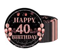 16Pack Paper Plates 40th Birthday,Black Rose and Gold Paperplates 7 inch,Disposable Party Plates Small Paper Plates Plain Paper Plates for Women,Kids,Her 40th Birthday Party Supplies Table Decorations