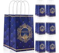 16Pack Prince Party Gift Bags - Blue Castle Prince Candy Bags with Handle for Birthday, Baby Shower Party Favors