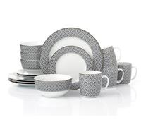 16Pc Black Diamond Dinner Set With Silver Line