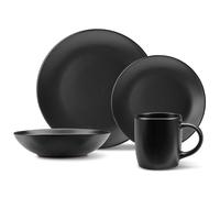 16pc Black Dinner Set, 4 Person Matte Black Dinnerware Set of 16 Pieces