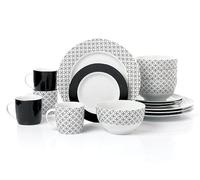 16pc Black Geo Porcelian Dinner Set