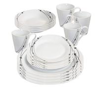 16Pc Dinner Set Bowl Plate Mug Soup Side Plates Porcelain Cups Gift Kitchen Dishware Home Servery Dishes Black Patterns