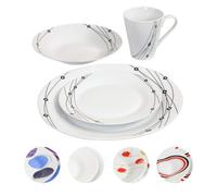 16PC Dinner Set Bowl Plate Mug Soup Side Porcelain Cup Gift Kitchen Service New (Black Patterns)