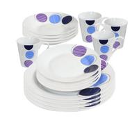 16Pc Dinner Set Bowl Plate Mug Soup Side Porcelain Cup Gift Kitchen Service New Blue & Purple Patterns