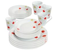 16Pc Dinner Set Bowl Plate Mug Soup Side Porcelain Cup Gift Kitchen Service New Cream & Red Patterns
