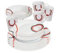 16Pc Dinner Set Bowl Plate Mug Soup Side Porcelain Cup Gift Kitchen Serving Dishware Cookware Dining Sets Red & Black Patterns