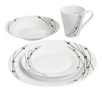16pc Dinnerware Set - 4 Porcelain Bowls, 4 Mugs, 4 Side Plates & 4 Dinner Plates - Microwave & Dishwasher Safe - Ideal for Cereal, Desserts, Lunch, Dinner - Elegant Tableware (Black Floral)