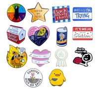 16PC Funny Enamel Pins Cute Cool Fun Button Lapel Metal Brooch Pin for Backpacks Jacket Hat Bag Vest Bookbag Lanyard Work Teens Adults Cartoon Meme Silly Novelty Assorted Collective Trendy Bulk Set,