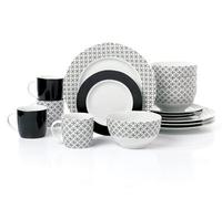 16Pc Geo Black & White Dinner Set