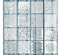16pc Layering Stencils for Painting, 6"x6" Mixed Texture Stencils for Crafts, Reusable for Burlap Art, Painting on Wood, Wall, Canvas, Brick, Layered Pattern Paint Art