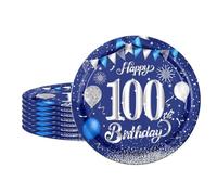 16pc Navy Blue 100th Birthday Plates - 9" Paper Plates for Party Decorations