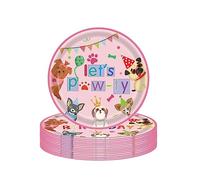 16pc Paw Print Pink Puppy Girl Dog Plates - Disposable Dinnerware for Birthday Party Decor