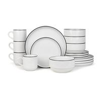 16Pc Stackable White/black Rim
