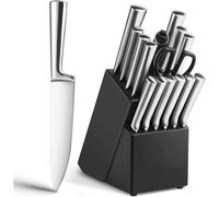 16Pc Stainless Steel Knife Set with Wooden Block