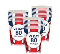 16pcs 15th August VJ Day 80th Anniversary Decorations Paper Cups Disposable,VJ Day Cup Celebrations Cups for 80 Years Victory Over Japan WW2 1945-2025 VJ-Day 80th Anniversary Party Table Decorations