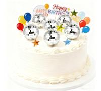 16Pcs 3cm Small Disco Ball Cake Decorations, Mini Mirror Ball Sparkly