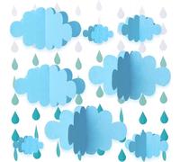 16Pcs 3D Cloud Decorations Hanging Clouds for Ceiling, Decor Artificial Fake Clouds with Rain, Drops Decoration for April Showers Baby Shower Nursery Children Room Toy Story Party Decorations