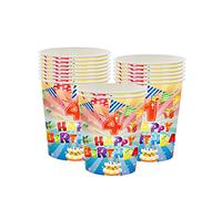 16Pcs 4th Birthday Paper Cups, Colorful Kids Tableware Party Cups, Happy Birthday Table Decorations for Girls, Boys, Kids Party Decoration