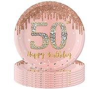 16Pcs 50th Birthday Rose Gold Paper Plates 9 inch,50th Rose Gold Woman Birthday Party Paper Plates,Happy 50thBirthday Tableware Decorations for Her,Women,50thBirthday Gifts Party Supplies