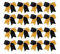 16PCS 8" Large Cheer Hair Bows Ponytail Holder Elastic Band Handmade for Cheerleading Teen Girls College Sports (Black/Gold)