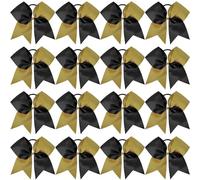 16PCS 8" Large Cheer Hair Bows Ponytail Holder Elastic Band Handmade for Cheerleading Teen Girls College Sports (Black/Gold)