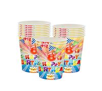 16Pcs 8th Birthday Paper Cups,Colourful Kids 8th Birthday Tableware Party Cups Disposable,Happy 8th Birthday Table Decorations Cup Birthday Gifts for Girls,Boys,Kids 8th Birthday Party Decoration